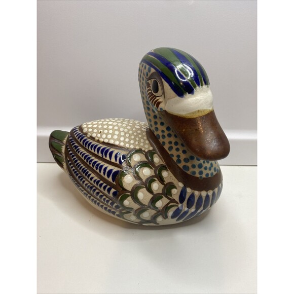 TONALA CERAMIC DUCK: MADE IN MEXICO, HAND PAINTED AND SIGNED 6.5” Tall - Picture 1 of 8